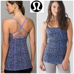 LULULEMON NWOT Yoga Fitness DANCING WARRIOR TANK Top Blue Black Spotted …
